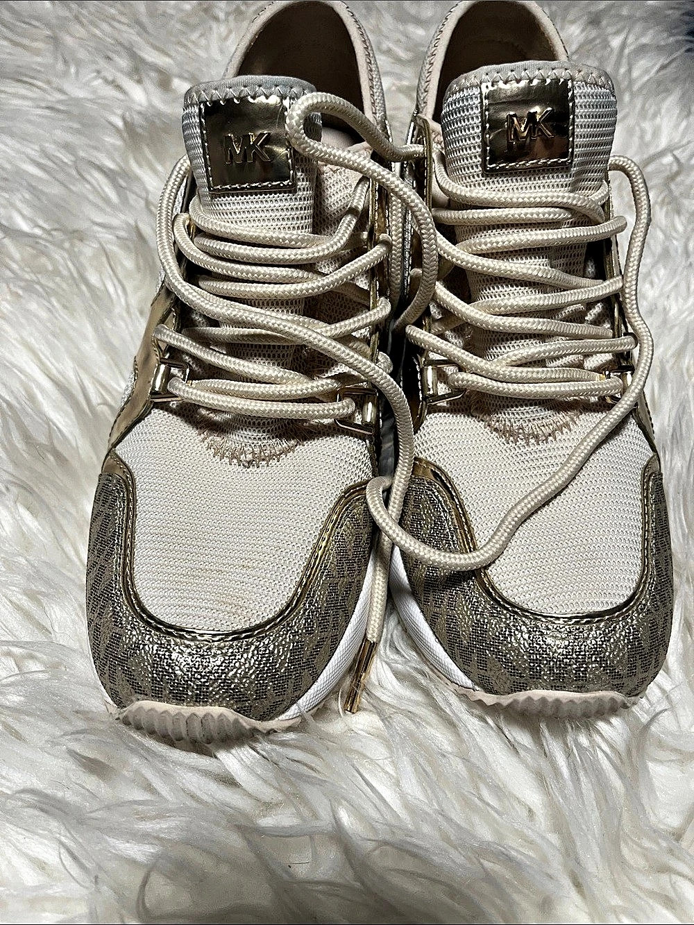 Michael Kors Georgie Wedge Trainer Sneakers Gold & White US 5.5